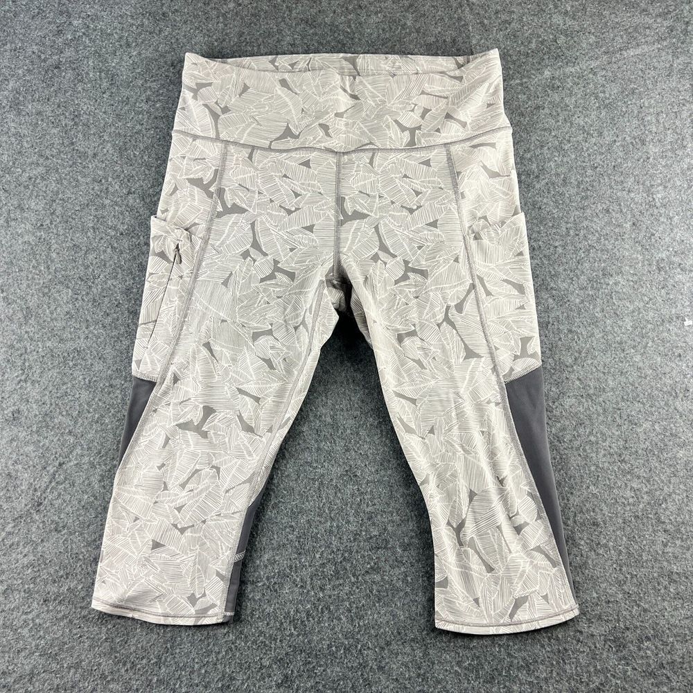 Athleta Leggings Womens Medium Gray White Printed Crop High Waist Stretch Pocket